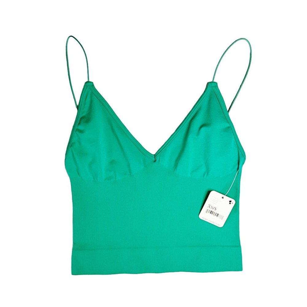 NWT Intimately by Free People Ribbed Stretch V-Neck Brami Forest Green Size XS/S